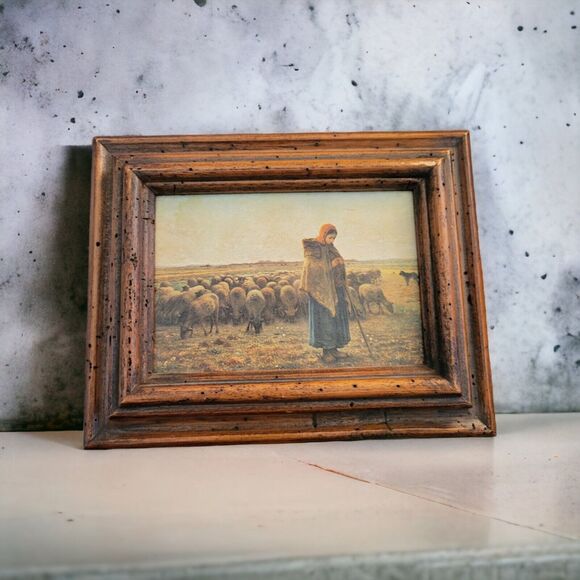 Shephredess And Flock By Jean F. Millet Print In Buco Frame 8.5'×7" Mini *READ*